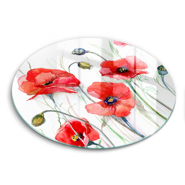 Skärbräda glas unik Röda vallmoblommor