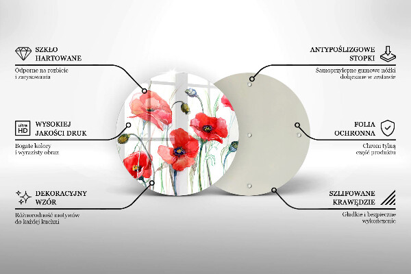 Skärbräda glas unik Röda vallmoblommor