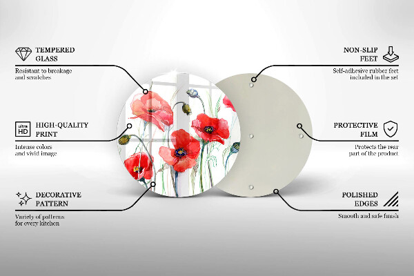 Skärbräda glas unik Röda vallmoblommor