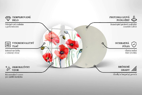 Skärbräda glas unik Röda vallmoblommor