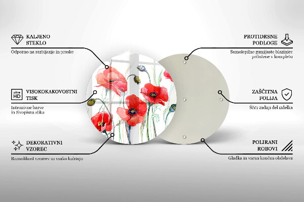 Skärbräda glas unik Röda vallmoblommor