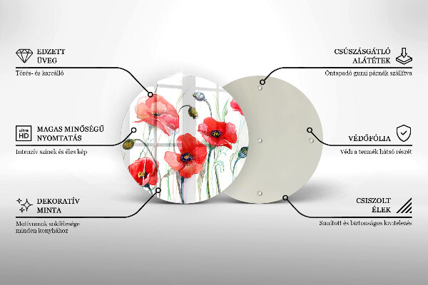 Skärbräda glas unik Röda vallmoblommor
