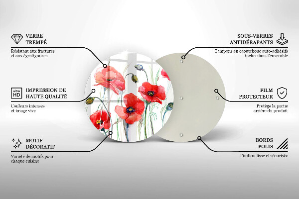 Skärbräda glas unik Röda vallmoblommor