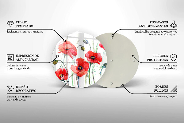 Skärbräda glas unik Röda vallmoblommor