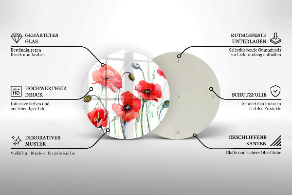 Skärbräda glas unik Röda vallmoblommor