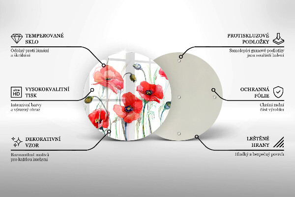 Skärbräda glas unik Röda vallmoblommor