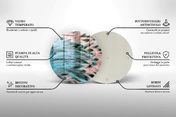 Skärbräda glas unik Boho fågelfjädrar