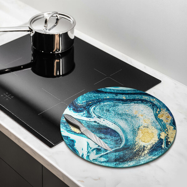 Skärbräda glas unik Blå guld abstraktion