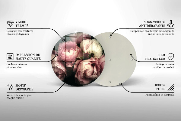 Skärbräda glas unik Pionblommor