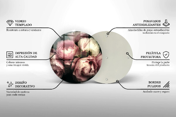 Skärbräda glas unik Pionblommor