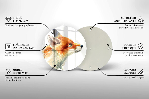 Skärbräda glas unik Målad räv