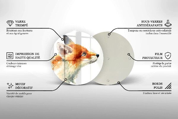 Skärbräda glas unik Målad räv