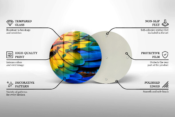 Skärbräda glas unik Färgglada papegojfjädrar