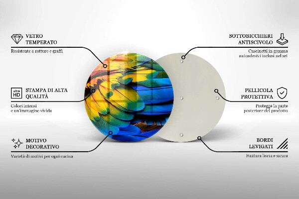 Skärbräda glas unik Färgglada papegojfjädrar