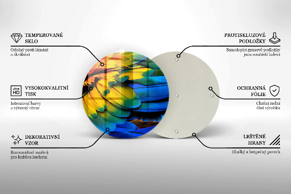 Skärbräda glas unik Färgglada papegojfjädrar