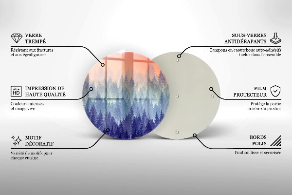 Skärbräda glas unik Skog vid solnedgången