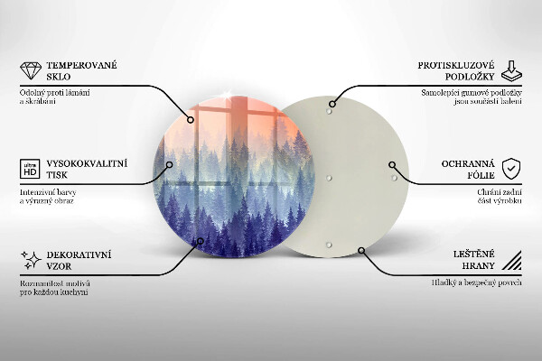 Skärbräda glas unik Skog vid solnedgången