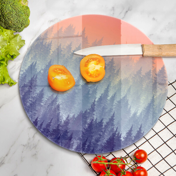 Skärbräda glas unik Skog vid solnedgången