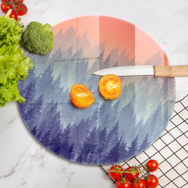 Skärbräda glas unik Skog vid solnedgången