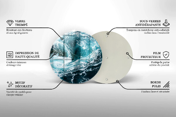 Skärbräda glas unik Skummande vågor av vatten