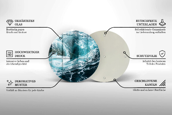 Skärbräda glas unik Skummande vågor av vatten