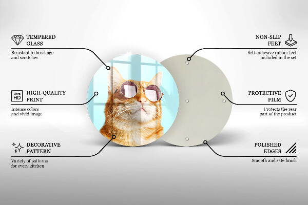 Skärbräda glas unik Röd katt med glasögon