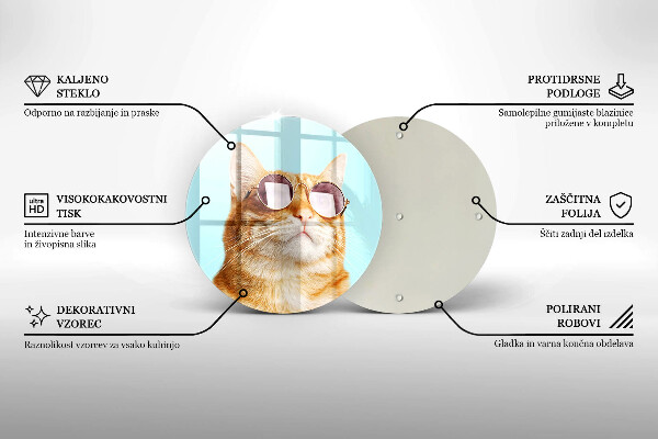 Skärbräda glas unik Röd katt med glasögon