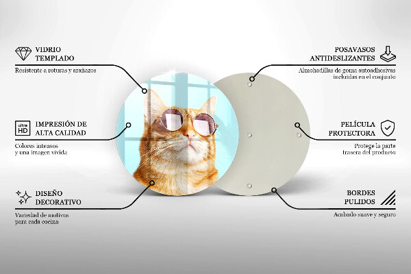 Skärbräda glas unik Röd katt med glasögon
