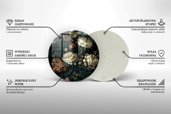 Skärbräda glas unik Vintage pionblommor