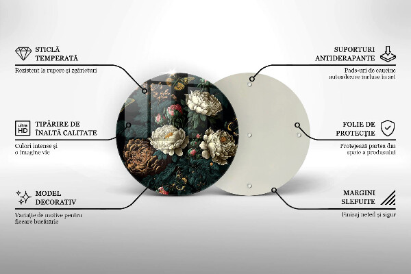 Skärbräda glas unik Vintage pionblommor