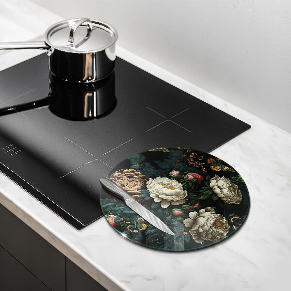 Skärbräda glas unik Vintage pionblommor