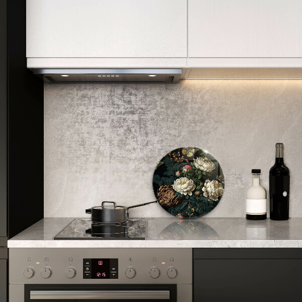 Skärbräda glas unik Vintage pionblommor