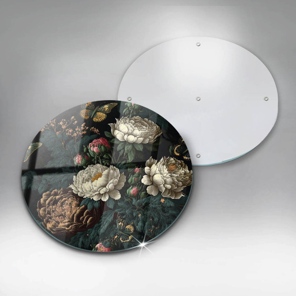 Skärbräda glas unik Vintage pionblommor