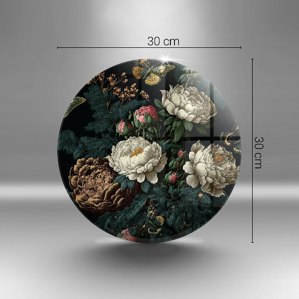 Skärbräda glas unik Vintage pionblommor