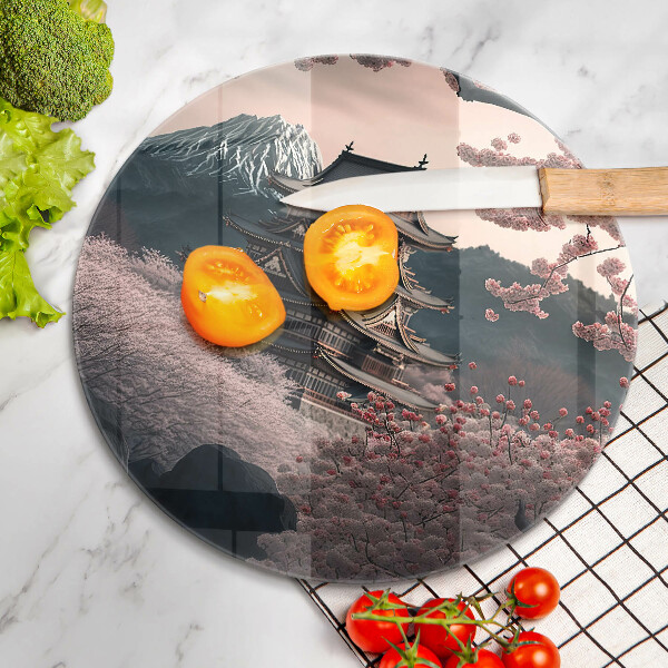 Skärbräda glas unik Japanskt byggnadslandskap