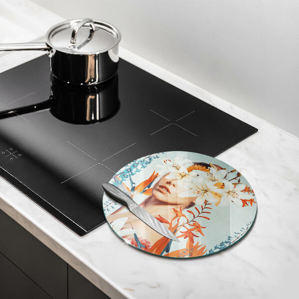 Skärbräda glas unik Kvinna i blommor