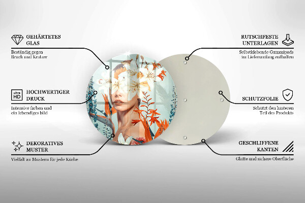 Skärbräda glas unik Kvinna i blommor