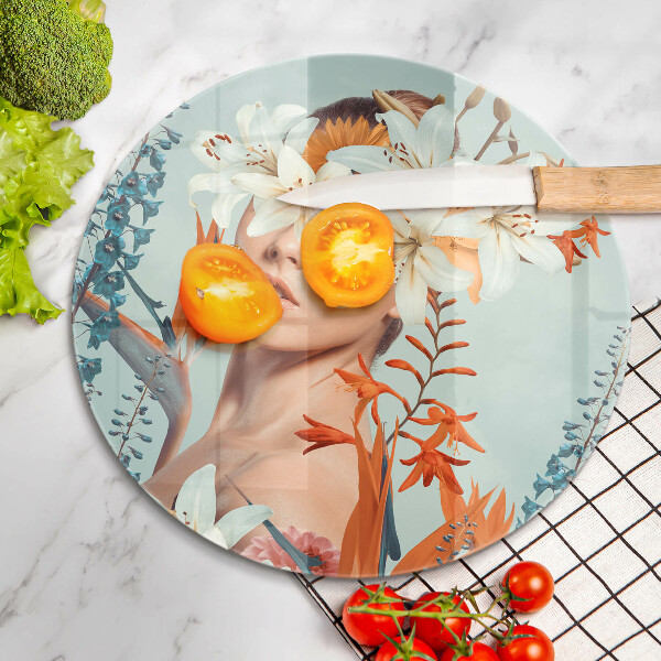 Skärbräda glas unik Kvinna i blommor