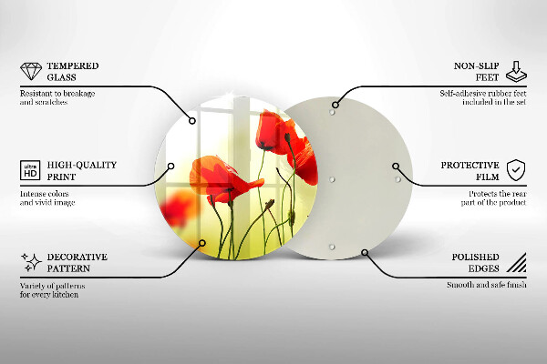 Skärbräda glas unik Röda vallmoblommor