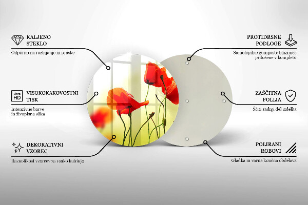 Skärbräda glas unik Röda vallmoblommor