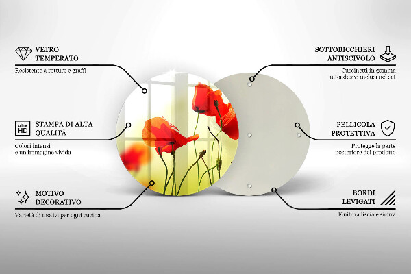 Skärbräda glas unik Röda vallmoblommor