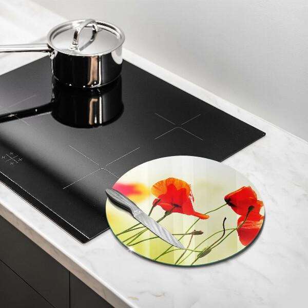 Skärbräda glas unik Röda vallmoblommor