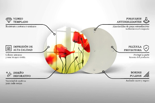 Skärbräda glas unik Röda vallmoblommor