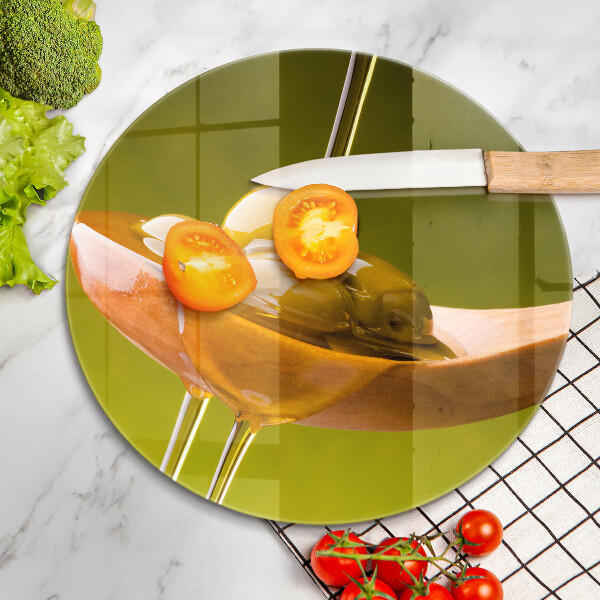 Skärbräda glas unik Olivolja och oliver