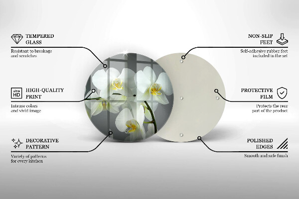 Skärbräda glas unik Vita orkidéblommor