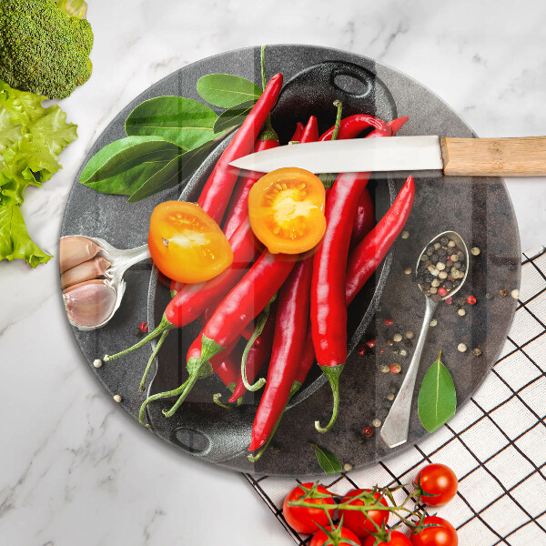 Skärbräda glas unik Röd chilipeppar