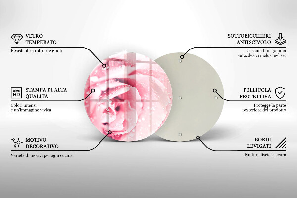 Skärbräda glas unik Daggdroppar och rosblomma