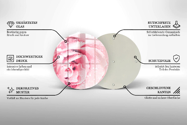 Skärbräda glas unik Daggdroppar och rosblomma