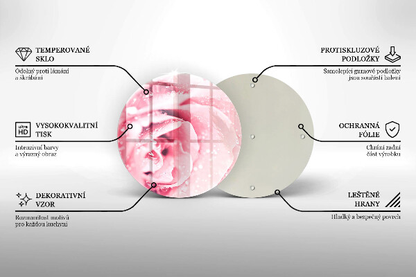 Skärbräda glas unik Daggdroppar och rosblomma