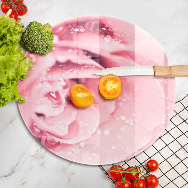 Skärbräda glas unik Daggdroppar och rosblomma